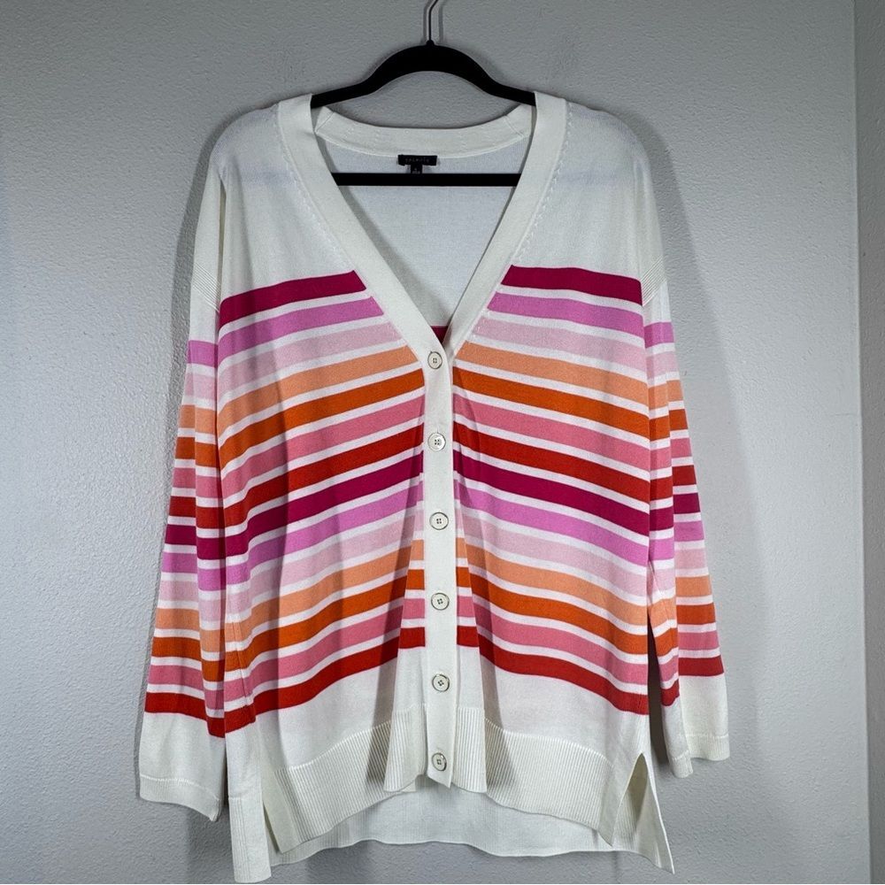 Talbots Girlfriend Cardigan Sweater Cotton Rayon Stripe White Multi Color Large
